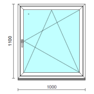 Bukó-nyíló ablak.  100x110 cm (Rendelhető méretek: szélesség 95-104 cm, magasság 105-114 cm.)   Optima 76 profilból