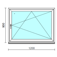 Bukó-nyíló ablak.  120x 90 cm (Rendelhető méretek: szélesség 115-124 cm, magasság 85- 94 cm.)   Optima 76 profilból