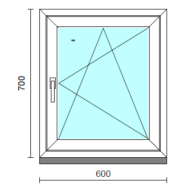 Bukó-nyíló ablak.   60x 70 cm (Rendelhető méretek: szélesség 55- 64 cm, magasság 65- 74 cm.) Deluxe A85 profilból