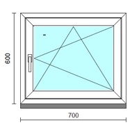 Bukó-nyíló ablak.   70x 60 cm (Rendelhető méretek: szélesség 65- 74 cm, magasság 55- 64 cm.)   Green 76 profilból