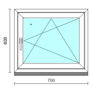 Bukó-nyíló ablak.   70x 60 cm (Rendelhető méretek: szélesség 65- 74 cm, magasság 55- 64 cm.)  New Balance 85 profilból