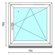 Bukó-nyíló ablak.   70x 70 cm (Rendelhető méretek: szélesség 65- 74 cm, magasság 65- 74 cm.)  New Balance 85 profilból