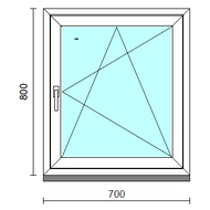 Bukó-nyíló ablak.   70x 80 cm (Rendelhető méretek: szélesség 65- 74 cm, magasság 75- 84 cm.) Deluxe A85 profilból