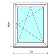 Bukó-nyíló ablak.   70x 90 cm (Rendelhető méretek: szélesség 65- 74 cm, magasság 85- 94 cm.)   Green 76 profilból