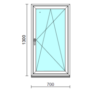 Bukó-nyíló ablak.   70x130 cm (Rendelhető méretek: szélesség 65- 74 cm, magasság 125-134 cm.)   Optima 76 profilból