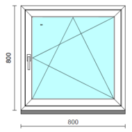 Bukó-nyíló ablak.   80x 80 cm (Rendelhető méretek: szélesség 75- 84 cm, magasság 75- 84 cm.) Deluxe A85 profilból