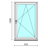 Bukó-nyíló ablak.   80x130 cm (Rendelhető méretek: szélesség 75- 84 cm, magasság 125-134 cm.)   Optima 76 profilból