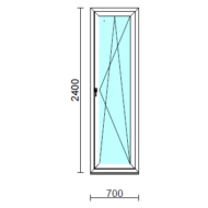 Bukó-nyíló erkélyajtó (befelé nyíló).   70x240 cm (Rendelhető méretek: szélesség 70-74 cm, magasság 235-240 cm.)   Optima 76 profilból