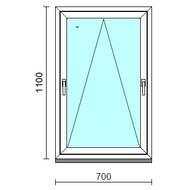 Kétkilincses bukó ablak.   70x110 cm (Rendelhető méretek: szélesség 65- 74 cm, magasság 105-114 cm.)   Green 76 profilból