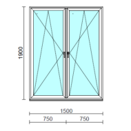TO Bny-Bny ablak.  150x190 cm (Rendelhető méretek: szélesség 145-154 cm, magasság 185-190 cm.)   Optima 76 profilból