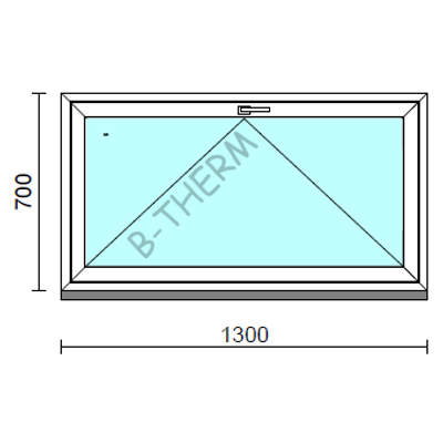 Bukó ablak.  130x 70 cm (Rendelhető méretek: szélesség 125-134 cm, magasság 65- 74 cm.)   Green 76 profilból
