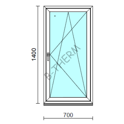 Bukó-nyíló ablak.   70x140 cm (Rendelhető méretek: szélesség 65- 74 cm, magasság 135-144 cm.)   Optima 76 profilból