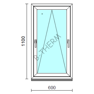 Kétkilincses bukó ablak.   60x110 cm (Rendelhető méretek: szélesség 55- 64 cm, magasság 105-114 cm.)  New Balance 85 profilból