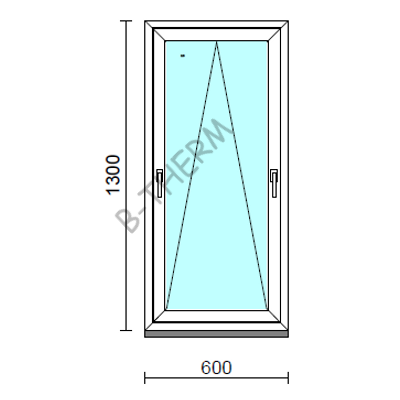 Kétkilincses bukó ablak.   60x130 cm (Rendelhető méretek: szélesség 55- 64 cm, magasság 125-134 cm.)   Green 76 profilból
