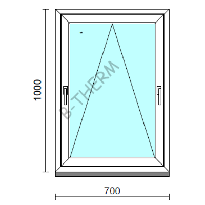 Kétkilincses bukó ablak.   70x100 cm (Rendelhető méretek: szélesség 65- 74 cm, magasság 95-104 cm.)   Green 76 profilból