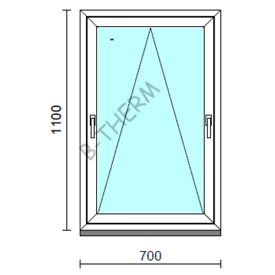 Kétkilincses bukó ablak.   70x110 cm (Rendelhető méretek: szélesség 65- 74 cm, magasság 105-114 cm.) Deluxe A85 profilból