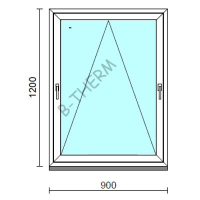 Kétkilincses bukó ablak.   90x120 cm (Rendelhető méretek: szélesség 85- 90 cm, magasság 115-124 cm.)   Green 76 profilból