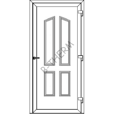 Egyszárnyú befelé nyíló  NORMÁL bejárati ajtó SLine  Hof Light  tömör díszpanellel. CSAK FEHÉR SZÍNBEN!  (Rendelhető méretek: szélesség 83-106 cm, magasság 181-214 cm.)   Optima 76 profilból