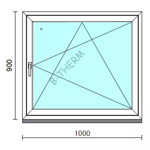 Bukó-nyíló ablak.  100x 90 cm (Rendelhető méretek: szélesség 95-104 cm, magasság 85- 94 cm.) Deluxe A85 profilból