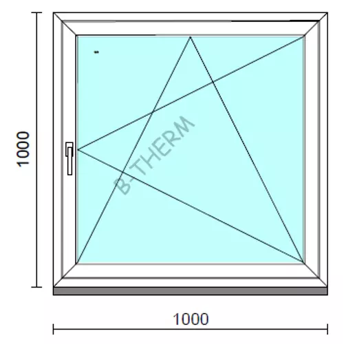 Bukó-nyíló ablak.  100x100 cm (Rendelhető méretek: szélesség 95-104 cm, magasság 95-104 cm.)  New Balance 85 profilból