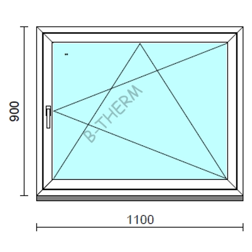 Bukó-nyíló ablak.  110x 90 cm (Rendelhető méretek: szélesség 105-114 cm, magasság 85- 94 cm.)   Green 76 profilból
