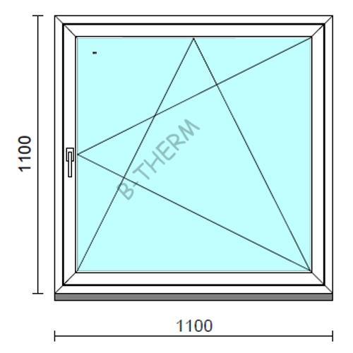 Bukó-nyíló ablak.  110x110 cm (Rendelhető méretek: szélesség 105-114 cm, magasság 105-114 cm.)  New Balance 85 profilból