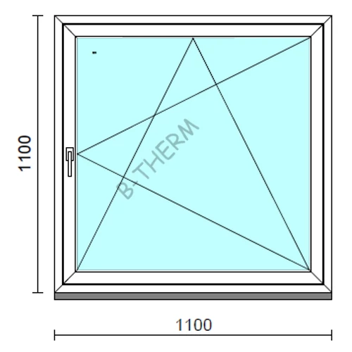 Bukó-nyíló ablak.  110x110 cm (Rendelhető méretek: szélesség 105-114 cm, magasság 105-114 cm.)   Green 76 profilból