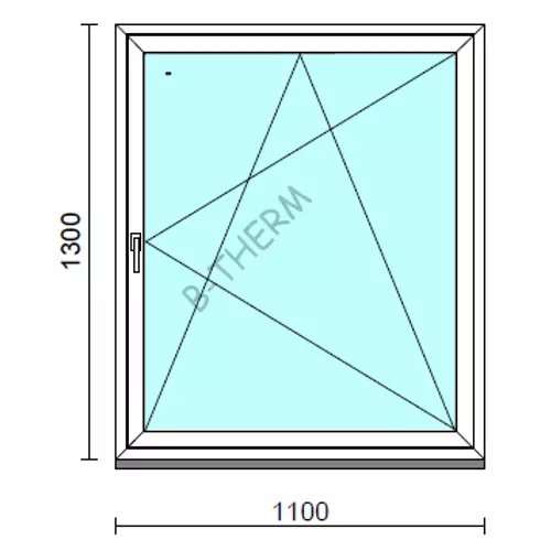 Bukó-nyíló ablak.  110x130 cm (Rendelhető méretek: szélesség 105-114 cm, magasság 125-134 cm.)  New Balance 85 profilból