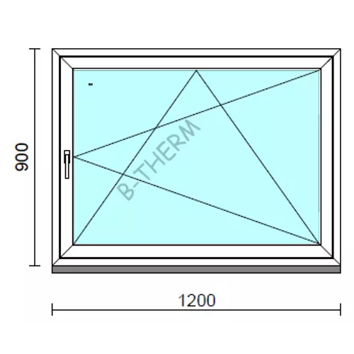 Bukó-nyíló ablak.  120x 90 cm (Rendelhető méretek: szélesség 120-124 cm, magasság 90- 94 cm.)   Green 76 profilból