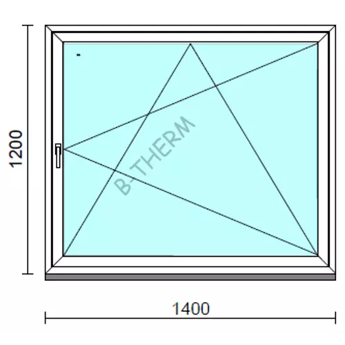 Bukó-nyíló ablak.  140x120 cm (Rendelhető méretek: szélesség 135-144 cm, magasság 115-124 cm.)   Green 76 profilból