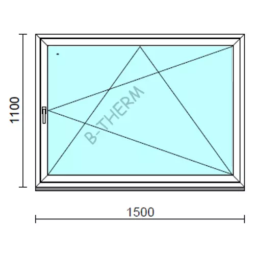 Bukó-nyíló ablak.  150x110 cm (Rendelhető méretek: szélesség 145-150 cm, magasság 110-114 cm.)   Green 76 profilból