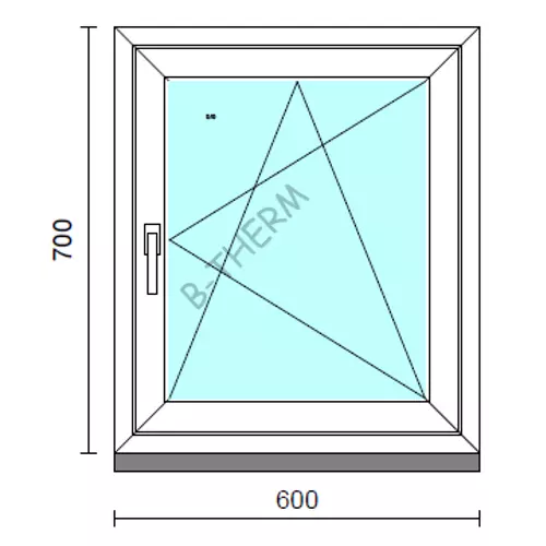 Bukó-nyíló ablak.   60x 70 cm (Rendelhető méretek: szélesség 55- 64 cm, magasság 65- 74 cm.)   Green 76 profilból