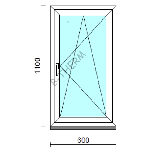 Bukó-nyíló ablak.   60x110 cm (Rendelhető méretek: szélesség 55- 64 cm, magasság 105-114 cm.)  New Balance 85 profilból