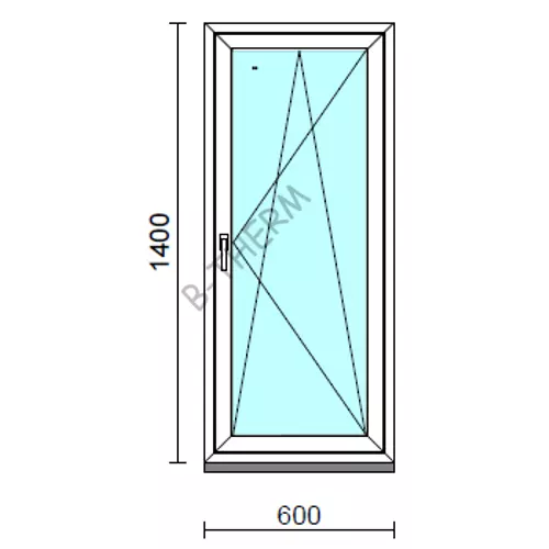 Bukó-nyíló ablak.   60x140 cm (Rendelhető méretek: szélesség 55- 64 cm, magasság 135-144 cm.)   Green 76 profilból
