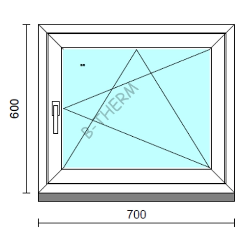 Bukó-nyíló ablak.   70x 60 cm (Rendelhető méretek: szélesség 65- 74 cm, magasság 55- 64 cm.)   Green 76 profilból
