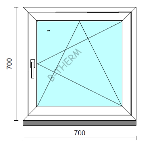 Bukó-nyíló ablak.   70x 70 cm (Rendelhető méretek: szélesség 65- 74 cm, magasság 65- 74 cm.) Deluxe A85 profilból