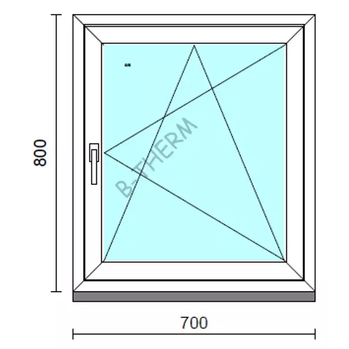 Bukó-nyíló ablak.   70x 80 cm (Rendelhető méretek: szélesség 65- 74 cm, magasság 75- 84 cm.)  New Balance 85 profilból