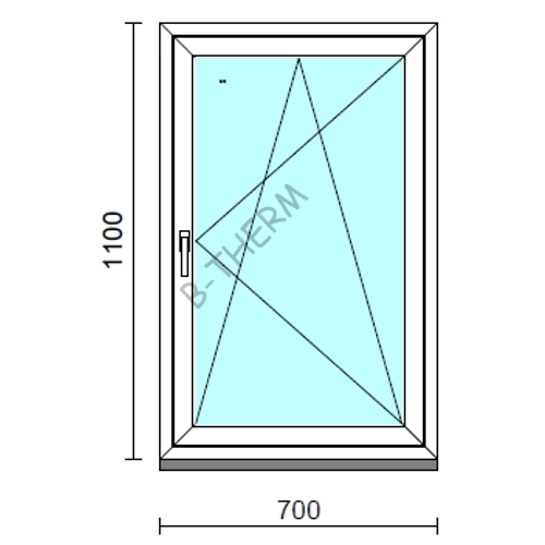Bukó-nyíló ablak.   70x110 cm (Rendelhető méretek: szélesség 65- 74 cm, magasság 105-114 cm.) Deluxe A85 profilból