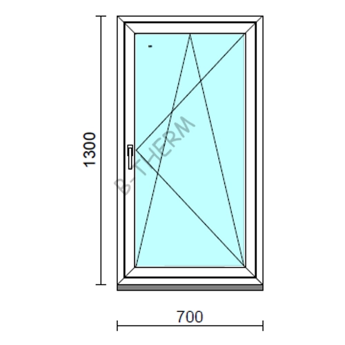 Bukó-nyíló ablak.   70x130 cm (Rendelhető méretek: szélesség 65- 74 cm, magasság 125-134 cm.)  New Balance 85 profilból