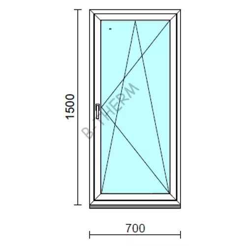 Bukó-nyíló ablak.   70x150 cm (Rendelhető méretek: szélesség 65- 74 cm, magasság 145-154 cm.)   Green 76 profilból