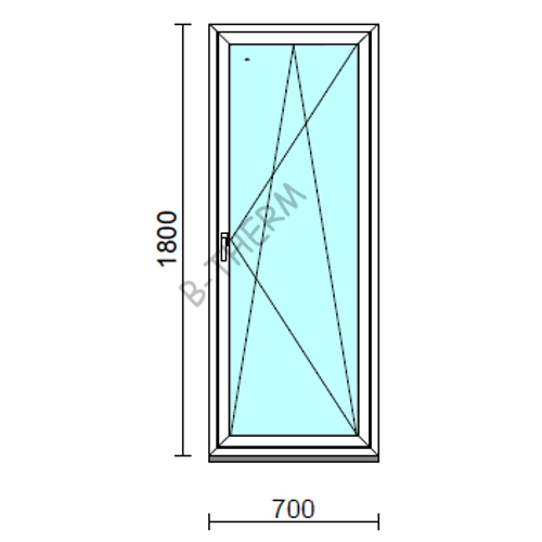 Bukó-nyíló ablak.   70x180 cm (Rendelhető méretek: szélesség 65- 74 cm, magasság 175-180 cm.)  New Balance 85 profilból