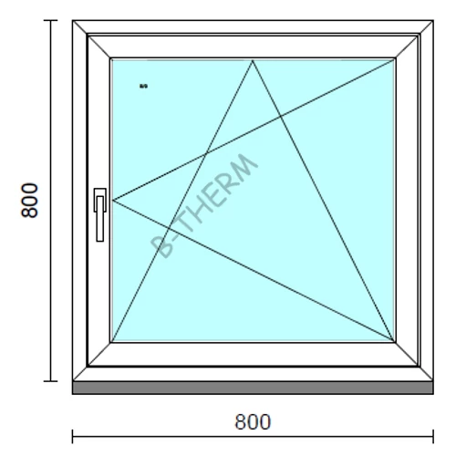 Bukó-nyíló ablak.   80x 80 cm (Rendelhető méretek: szélesség 75- 84 cm, magasság 75- 84 cm.)   Green 76 profilból