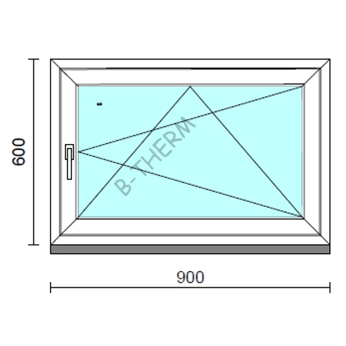 Bukó-nyíló ablak.   90x 60 cm (Rendelhető méretek: szélesség 85- 90 cm, magasság 55- 64 cm.)   Green 76 profilból