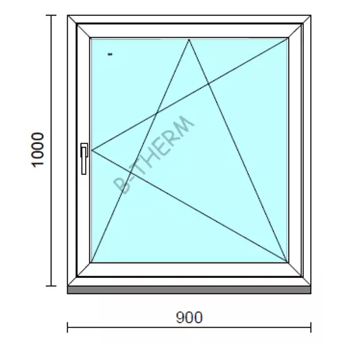 Bukó-nyíló ablak.   90x100 cm (Rendelhető méretek: szélesség 85- 94 cm, magasság 95-104 cm.)   Green 76 profilból