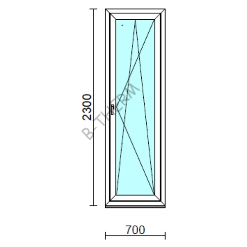 Bukó-nyíló erkélyajtó (befelé nyíló).   70x230 cm (Rendelhető méretek: szélesség 70-74 cm, magasság 225-234 cm.)  New Balance 85 profilból