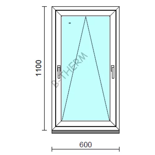 Kétkilincses bukó ablak.   60x110 cm (Rendelhető méretek: szélesség 55- 64 cm, magasság 105-114 cm.)   Green 76 profilból