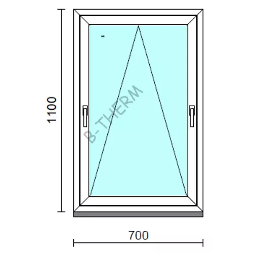 Kétkilincses bukó ablak.   70x110 cm (Rendelhető méretek: szélesség 65- 74 cm, magasság 105-114 cm.)   Green 76 profilból
