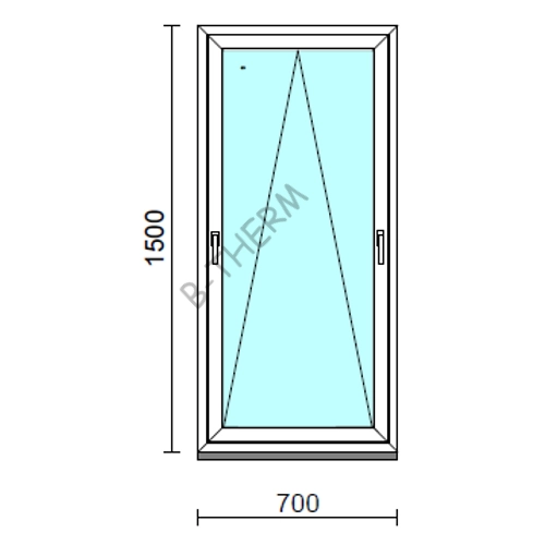 Kétkilincses bukó ablak.   70x150 cm (Rendelhető méretek: szélesség 65- 74 cm, magasság 145-154 cm.)   Green 76 profilból