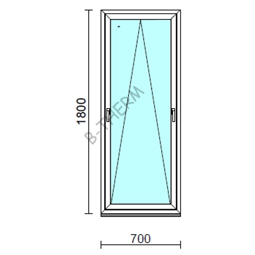 Kétkilincses bukó ablak.   70x180 cm (Rendelhető méretek: szélesség 65- 74 cm, magasság 175-184 cm.)   Green 76 profilból