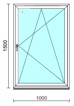 Bukó-nyíló ablak.  100x150 cm (Rendelhető méretek: szélesség 95-104 cm, magasság 145-154 cm.)   Green 76 profilból